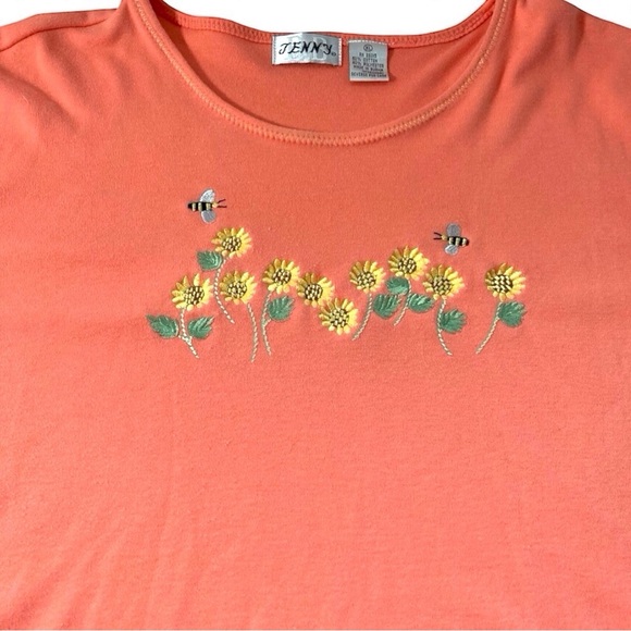Embroidered Sunflower & Bee Tee Peachy Orange | XL | Vintage Y2K | ZENA - Picture 4 of 6
